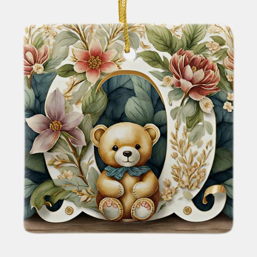 FLoral Teddy Bear letter O Keramisch Ornament (Voorkant)