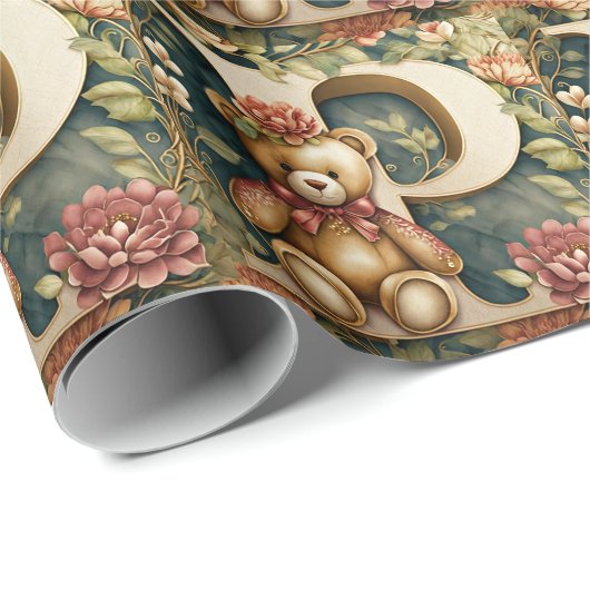 FLoral Teddy Bear letter P Cadeaupapier (Rol Hoek)