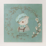 Floral Teddy Bear Pet Name Birth Announement Legpuzzel<br><div class="desc">Een mooie puzzelzaadaankondiging met een lieflijke teddybeer in schattige overalls en schattig pet. Pas uw naam aan met de gewenste keuze en geboortedatum. Verzend via e-mail naar familie in vrienden,  zoals een mooie geboorteaankondiging. Wat een leuke manier om de geboorte van uw baby aan te kondigen.</div>