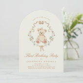 Floral Teddy Bear Sage Girl 2nd Birthday Party Kaart (Staand voorkant)