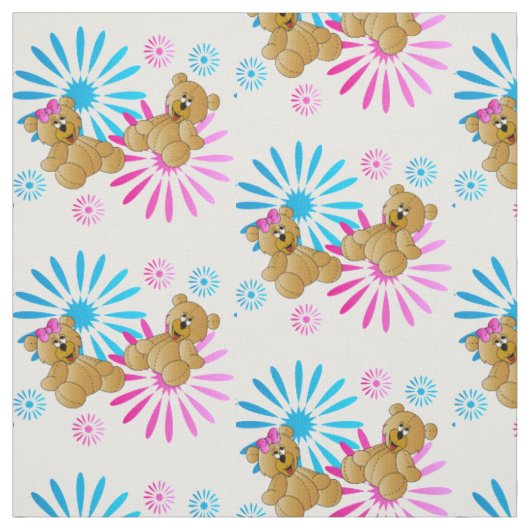 Floral Teddy Bear | Veranderbare achtergrondkleur Stof (Swatch)