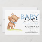Floral Teddy Boy Blue Baby Shower-uitvindingen Aankondiging (Voorkant)
