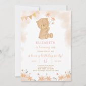 Floral Teddy Verjaardag uitnodiging (Voorkant)