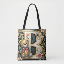 FLoral teddybeer letter B baby Tote Bag