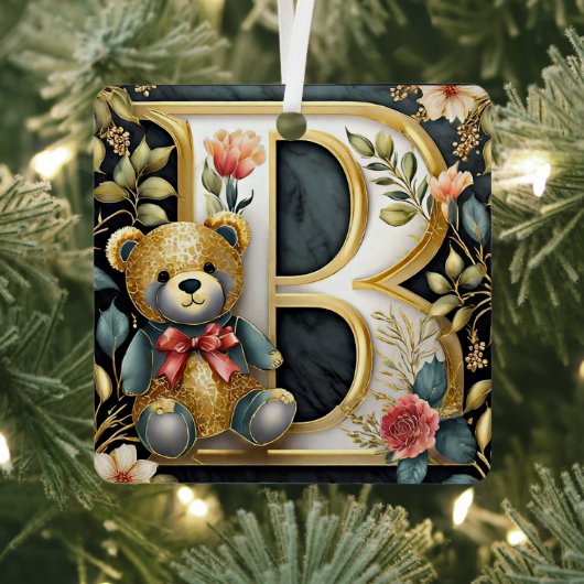 FLoral teddybeer letter B Metalen Ornament (Insitu)