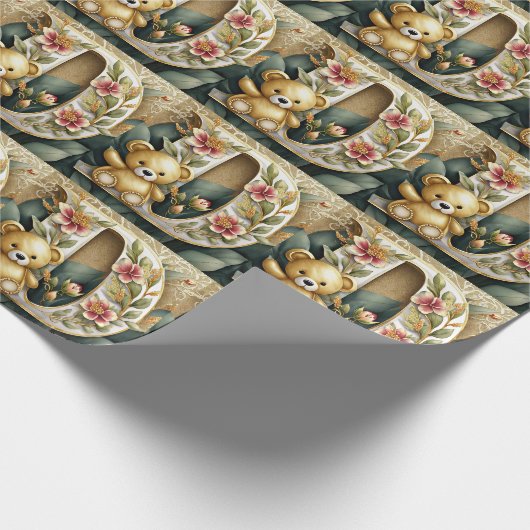 FLoral teddybeer letter D Cadeaupapier (Hoek)