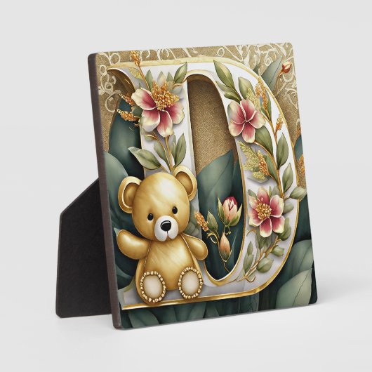 FLoral teddybeer letter D Fotoplaat (Voorkant)