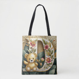 FLoral teddybeer letter D Tote Bag