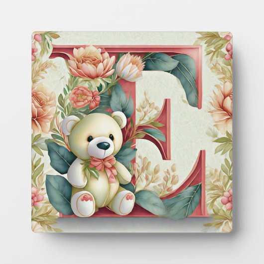 FLoral teddybeer letter E Fotoplaat (Voorkant)