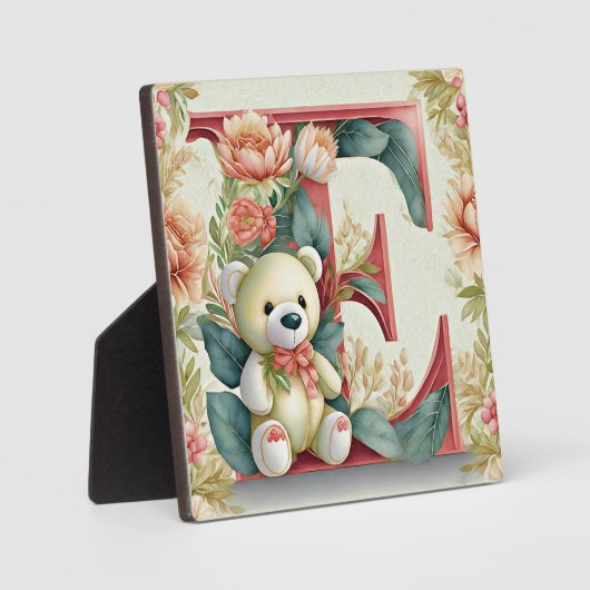 FLoral teddybeer letter E Fotoplaat (Voorkant)