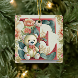 FLoral teddybeer letter E Keramisch Ornament