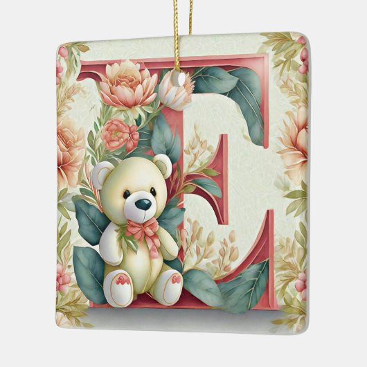 FLoral teddybeer letter E Keramisch Ornament (Links)