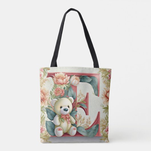 FLoral teddybeer letter E Tote Bag (Achterkant)