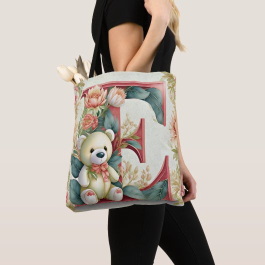 FLoral teddybeer letter E Tote Bag (Dichtbij)