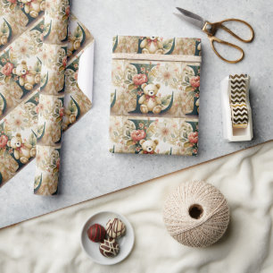 FLoral teddybeer letter L Cadeaupapier