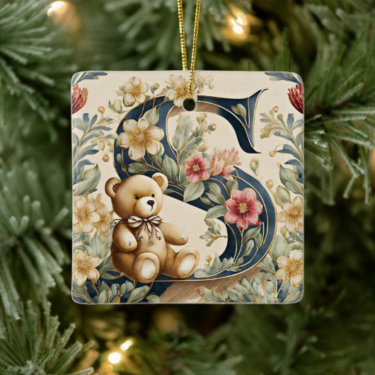 FLoral teddybeer letter S Keramisch Ornament (Boom)