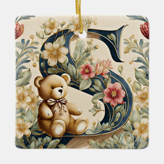 FLoral teddybeer letter S Keramisch Ornament (Voorkant)