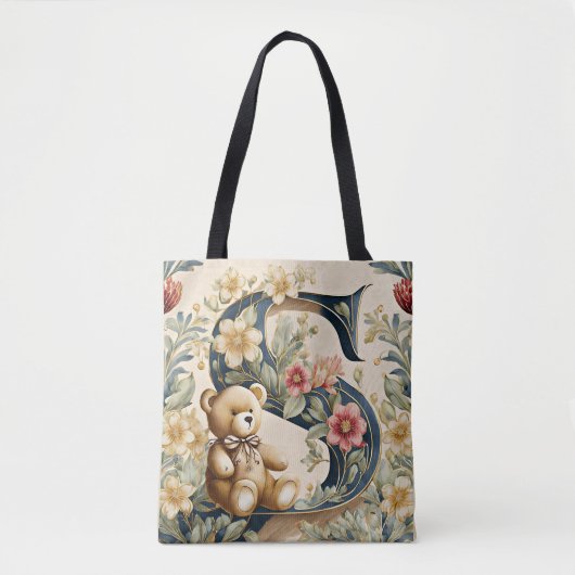 FLoral teddybeer letter S Tote Bag (Voorkant)