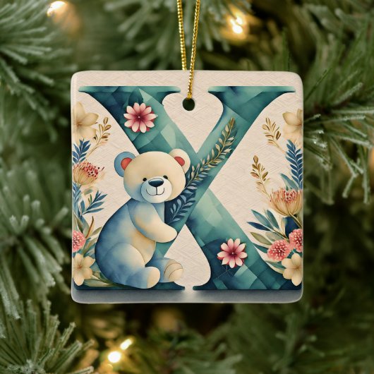 FLoral teddybeer letter X Keramisch Ornament (Boom)