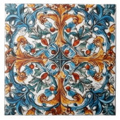 Floral Tegel Design in blauw en goud Tegeltje (Voorkant)