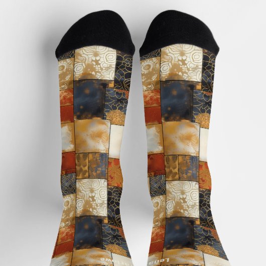 Floral Tegel Patchwork Sokken - Custom Gold en Nav (Top)