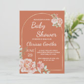 Floral Terracotta Baby shower Uitnodiging (Staand voorkant)