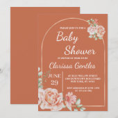 Floral Terracotta Baby shower Uitnodiging (Voorkant / Achterkant)