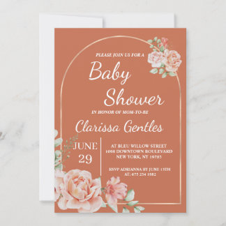 Floral Terracotta Baby shower Uitnodiging