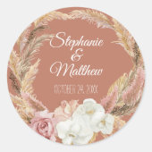 Floral Terracotta Blush Boho Pampas Palm Wedding Ronde Sticker (Voorkant)