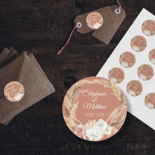 Floral Terracotta Blush Boho Pampas Palm Wedding Ronde Sticker
