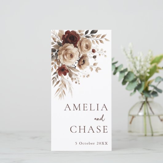 Floral Terracotta Bohemian Wedding Programma (Staand voorkant)