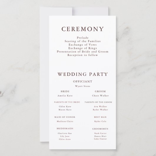 Floral Terracotta Bohemian Wedding Programma (Achterkant)