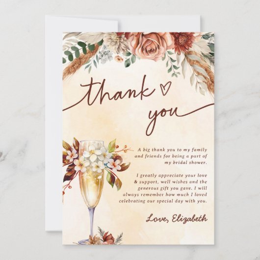 Floral Terracotta Boho Vrijgezellenfeest Bedankkaart (Voorkant)