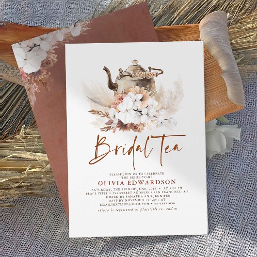 Floral Terracotta Boho Vrijgezellenfeest Tea Party Kaart