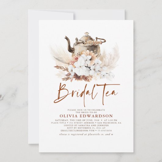 Floral Terracotta Boho Vrijgezellenfeest Tea Party Kaart (Voorkant)