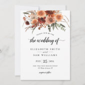 Floral Terracotta Boho Wedding Invitation Kaart (Voorkant)