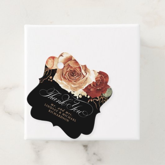 Floral Terracotta Boho Zwart Bruiloft Dank u Bedankjes Labels (In situ)