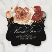 Floral Terracotta Boho Zwart Bruiloft Dank u Bedankjes Labels (Voorkant)