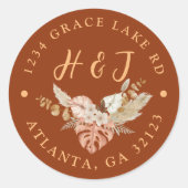 Floral Terracotta Bruiloft Retouradres Ronde Sticker (Voorkant)