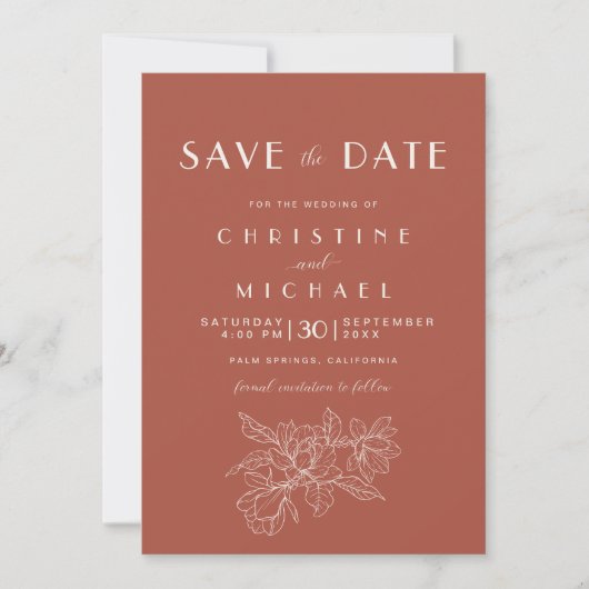 Floral Terracotta Elegante bruiloft BOHO Save The Date (Voorkant)