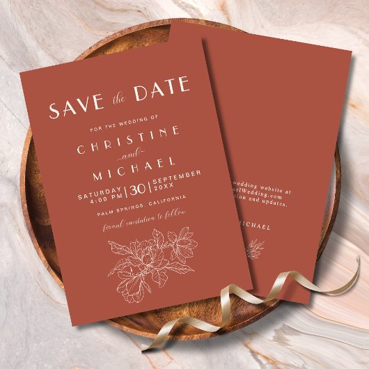 Floral Terracotta Elegante bruiloft Save The Date