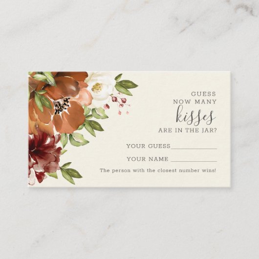 Floral Terracotta Hoeveel Kisses Bridal kaart Plaatskaartje (Voorkant)