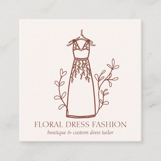 Floral Terracotta Mode Dress Seamstress Tailor Vierkante Visitekaartje (Voorkant)