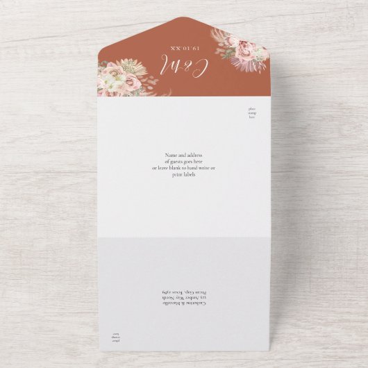 Floral Terracotta Pampas Grass Wedding All In One Uitnodiging (Buitenkant)