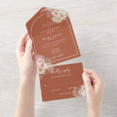 Floral Terracotta Pampas Grass Wedding All In One Uitnodiging (Afscheurbaar)