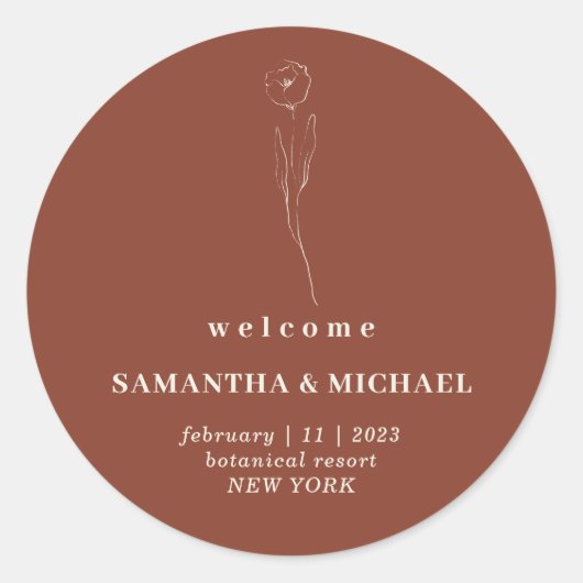Floral Terracotta Simple Welcome Weddenschap botan Ronde Sticker (Voorkant)