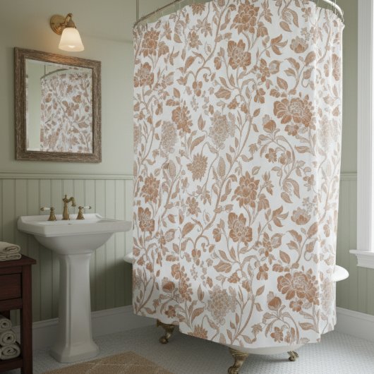 Floral Terracotta Toile Pattern Douchegordijn