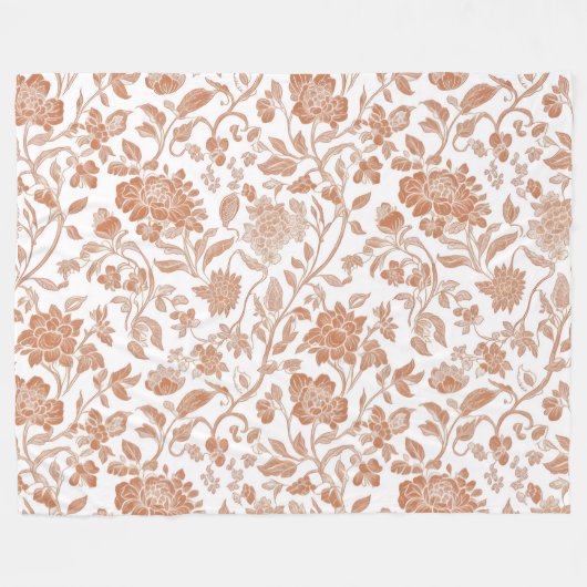 Floral Terracotta Toile Pattern Fleece Deken (Voorkant (Horizontaal))