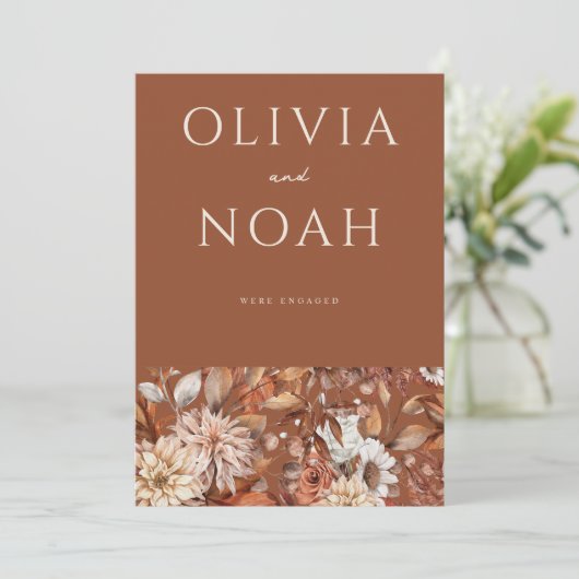 Floral Terracotta We zijn verloofd Aankondiging Ka (Staand voorkant)