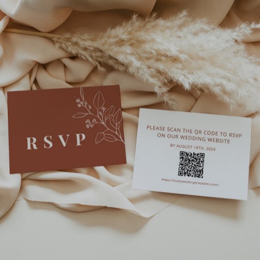 Floral Terracotta Wedding RSVP Kaart met QR-code Notitiekaartje